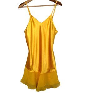Vintage 1990s Carraige Court Slip Nightgown Chemise Large Yellow Sheer Trim Tank